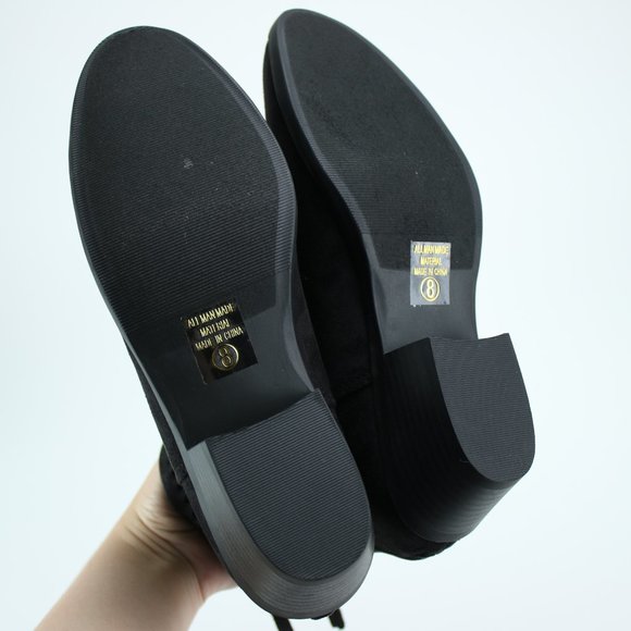 Black Ankle Boots Braided Woven Faux Suede Booties - Picture 4 of 8